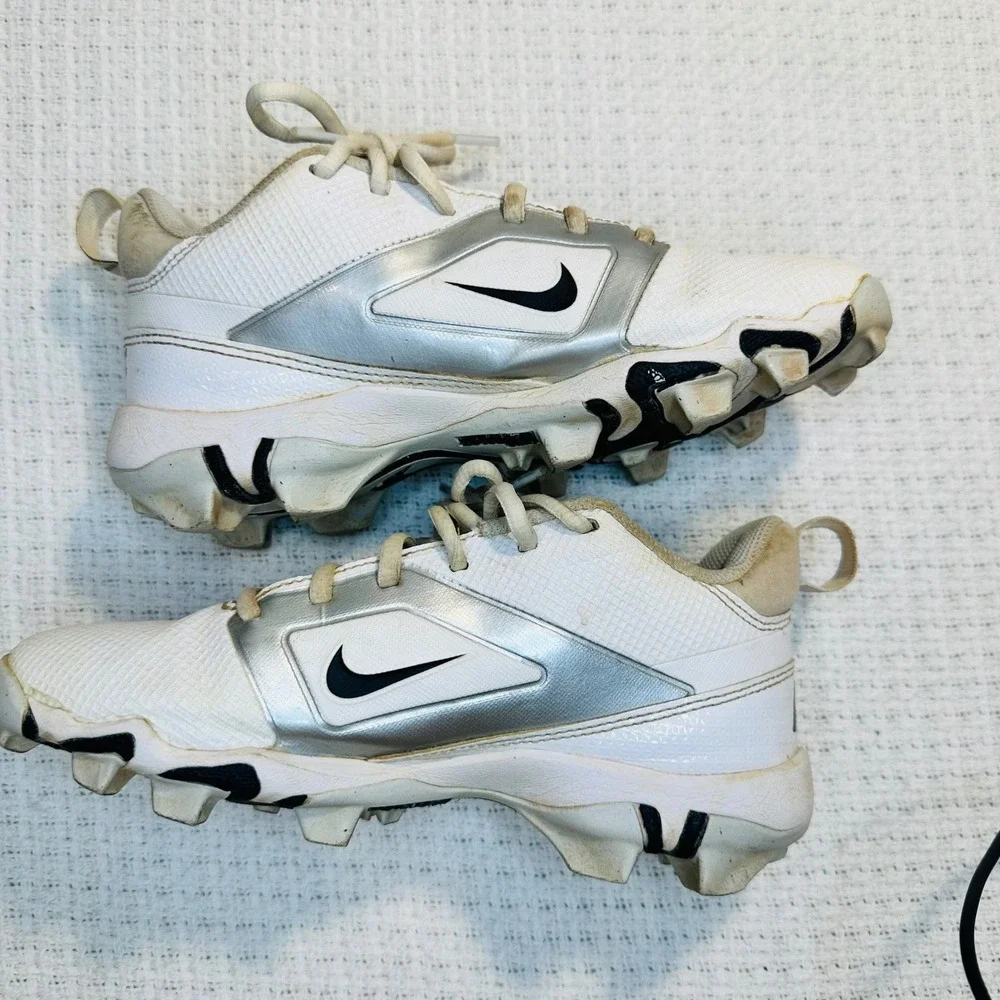Nike Kids Alpha Huarache Fastflex Baseball‎ Cleats White Silver Sports Youth 3